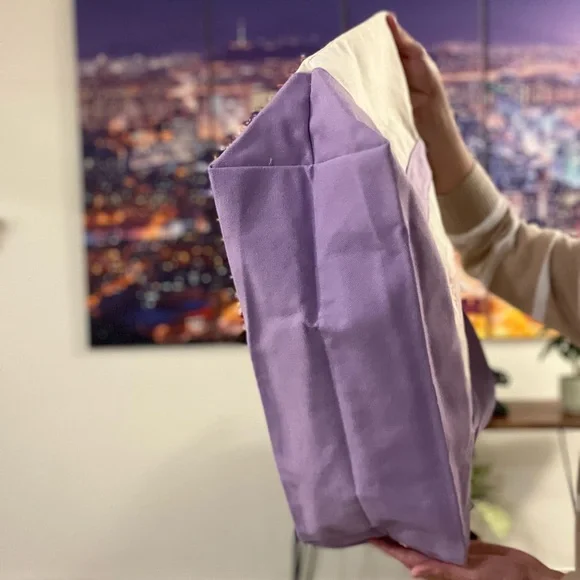 Trader Joe's Canvas Large Tote Bag in Cream and Lavender - Picture 3 of 3